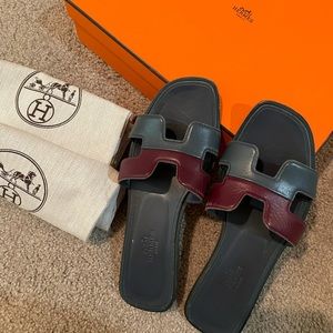 Hermes two tone oran calfskin sandals
